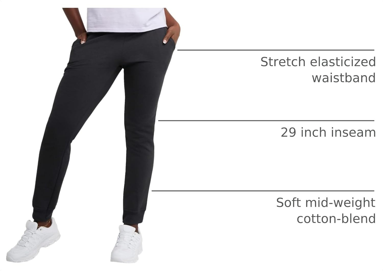 image:imageHanes Womens Sweatpants EcoSmart Fleece Joggers OpenBottom Pocketless PullOn Lounge Pants Reg amp Petite SizesEbony