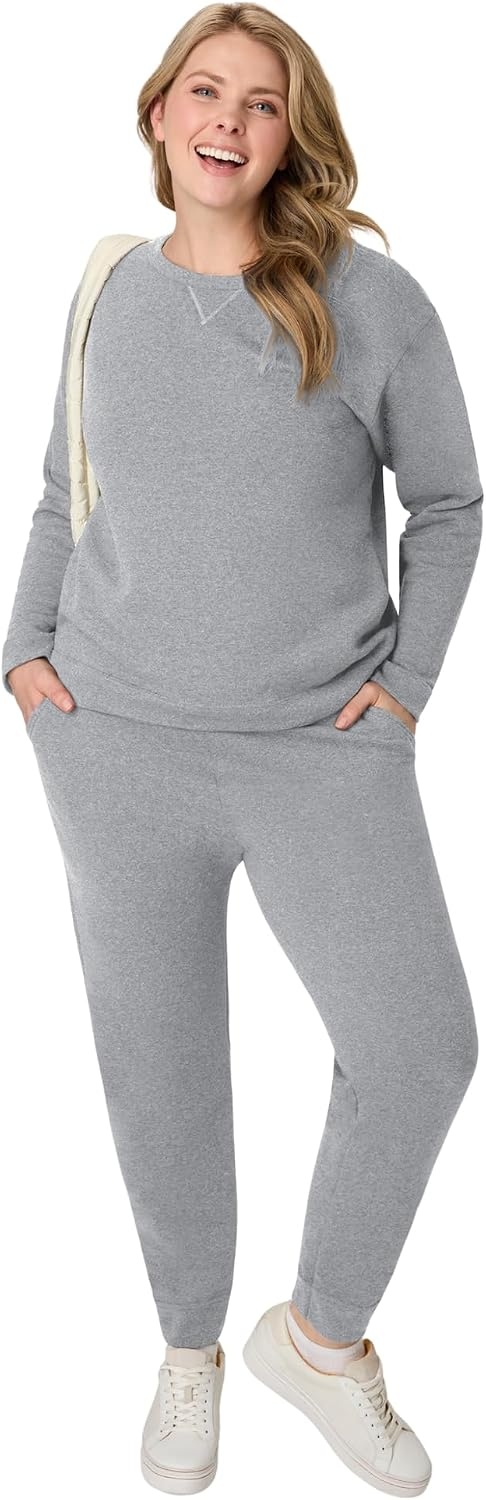 image:imageHanes Womens Sweatpants EcoSmart Fleece Joggers OpenBottom Pocketless PullOn Lounge Pants Reg amp Petite SizesLight Steel