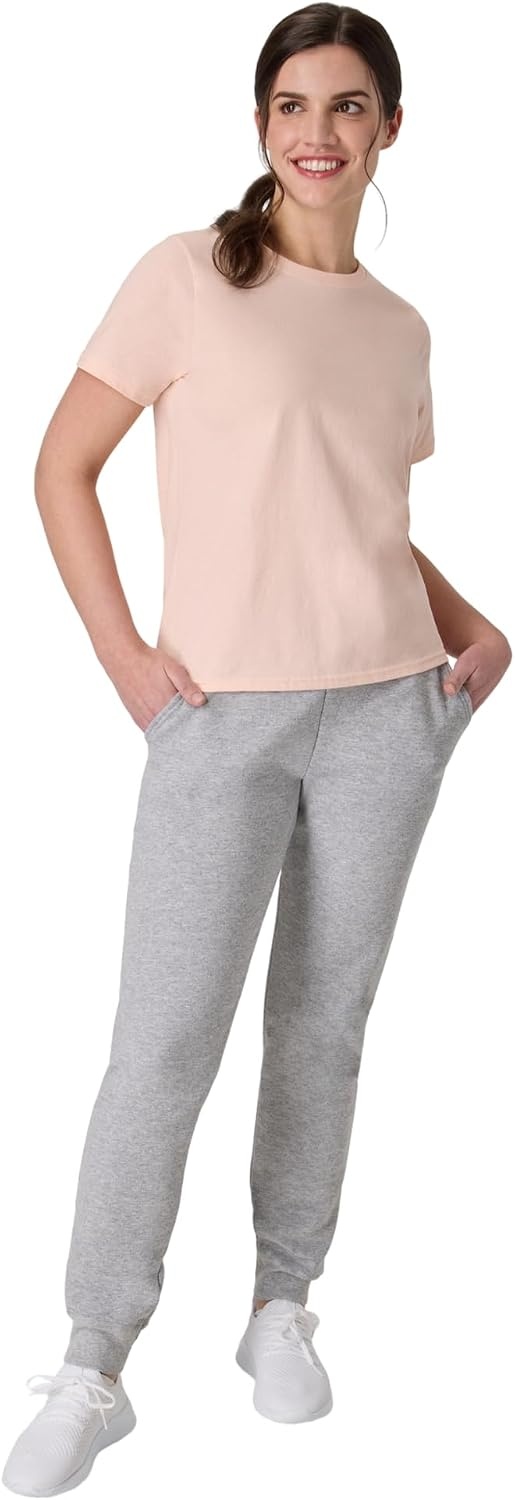 image:imageHanes Womens Sweatpants EcoSmart Fleece Joggers OpenBottom Pocketless PullOn Lounge Pants Reg amp Petite SizesLight Steel