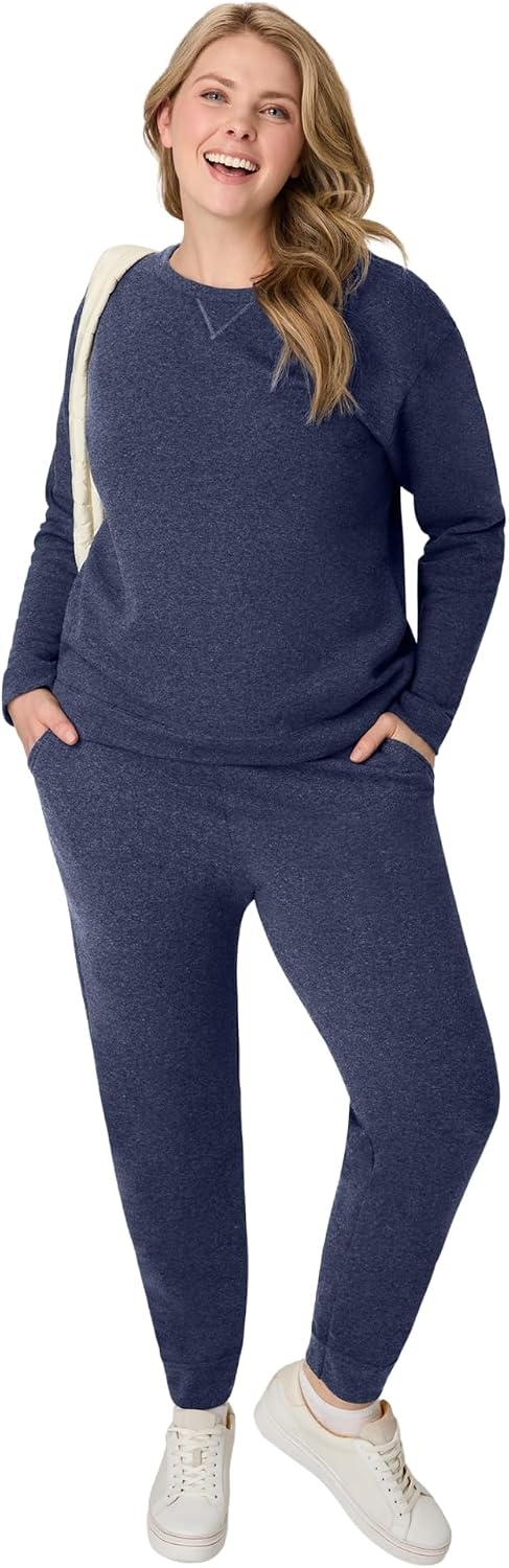 image:imageHanes Womens Sweatpants EcoSmart Fleece Joggers OpenBottom Pocketless PullOn Lounge Pants Reg amp Petite SizesNavy Heather