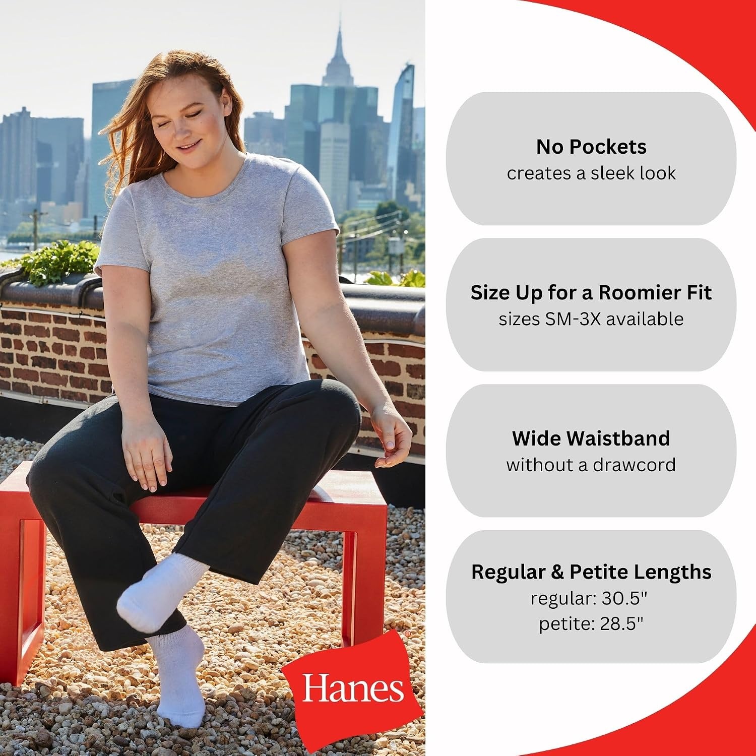 image:imageHanes Womens Sweatpants EcoSmart Fleece Joggers OpenBottom Pocketless PullOn Lounge Pants Reg amp Petite SizesNavy Heather