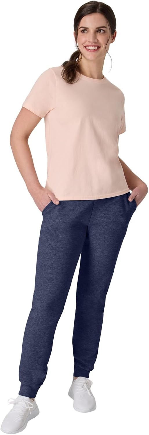 image:imageHanes Womens Sweatpants EcoSmart Fleece Joggers OpenBottom Pocketless PullOn Lounge Pants Reg amp Petite SizesNavy Heather
