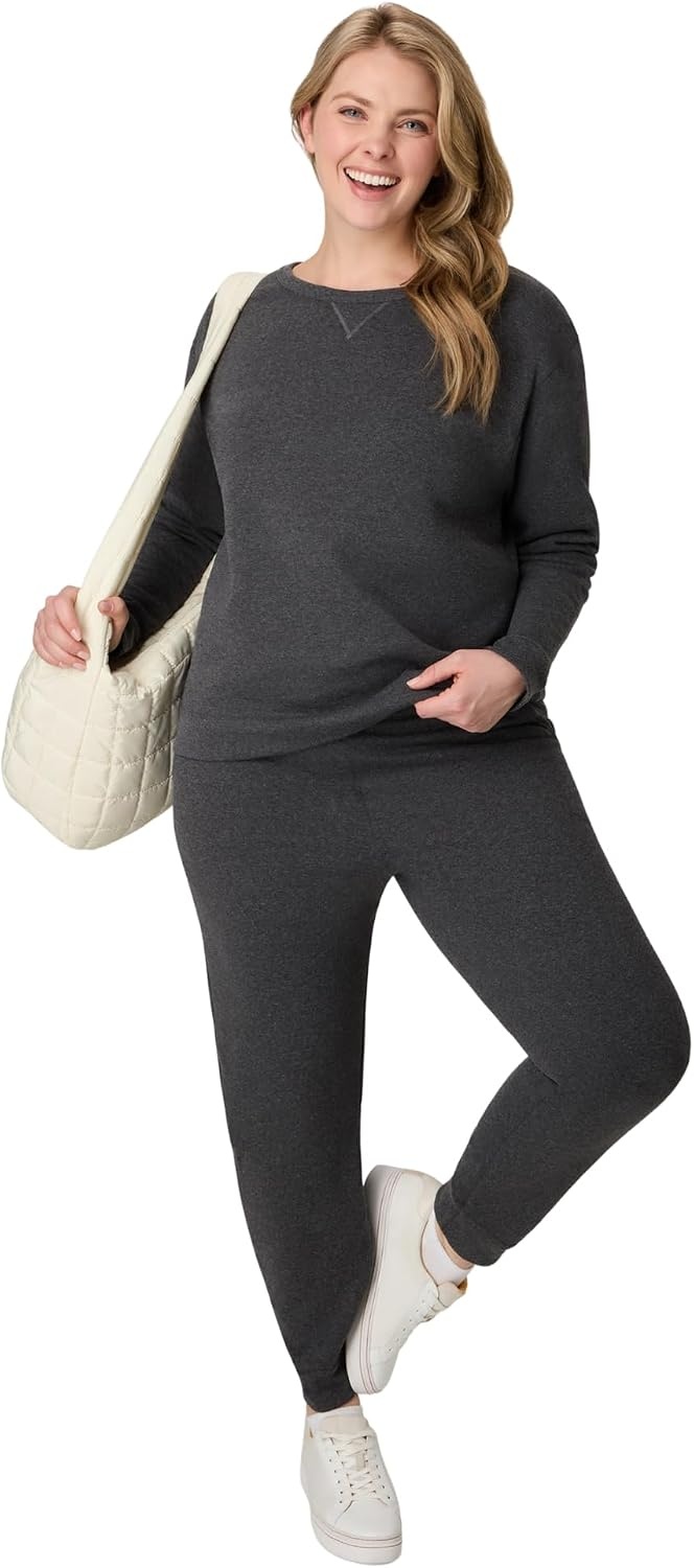 image:imageHanes Womens Sweatpants EcoSmart Fleece Joggers OpenBottom Pocketless PullOn Lounge Pants Reg amp Petite SizesSlate Heather