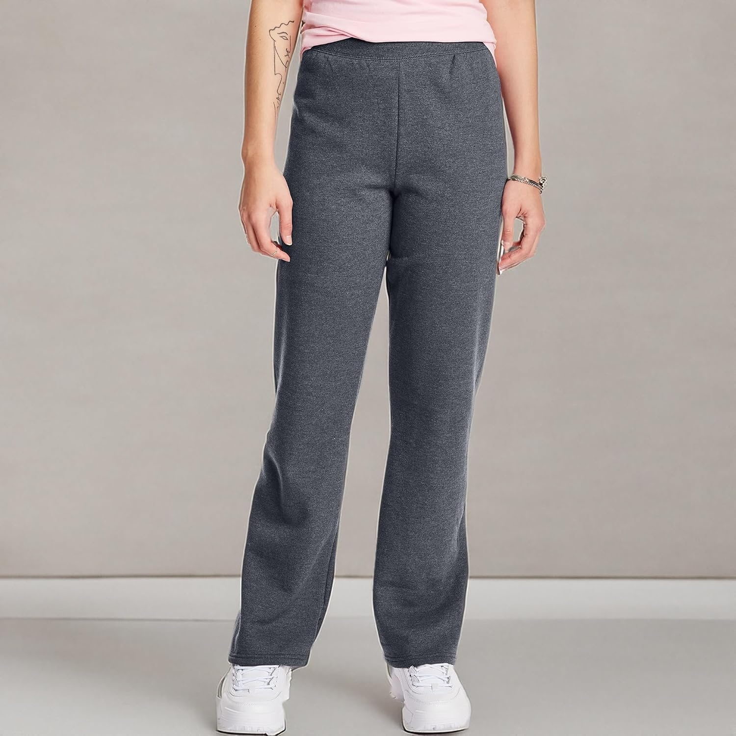 image:imageHanes Womens Sweatpants EcoSmart Fleece Joggers OpenBottom Pocketless PullOn Lounge Pants Reg amp Petite SizesSlate Heather