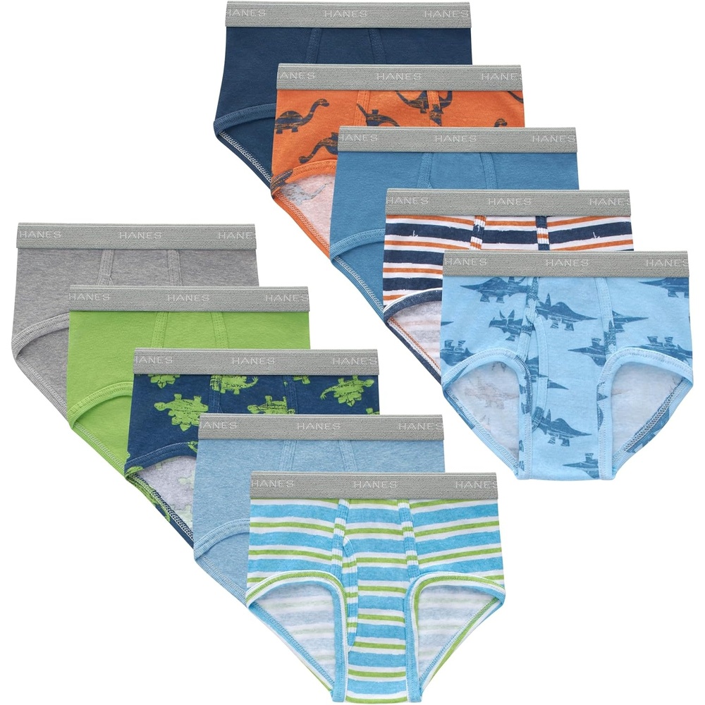 image:imageHanes Boys Underwear Boxer Briefs Or Briefs Pack 8 Or 12 Pack Cotton Stretch Underwear for Boys amp Toddler BoysBlueOrange DinoStripesGreen 10 Pack