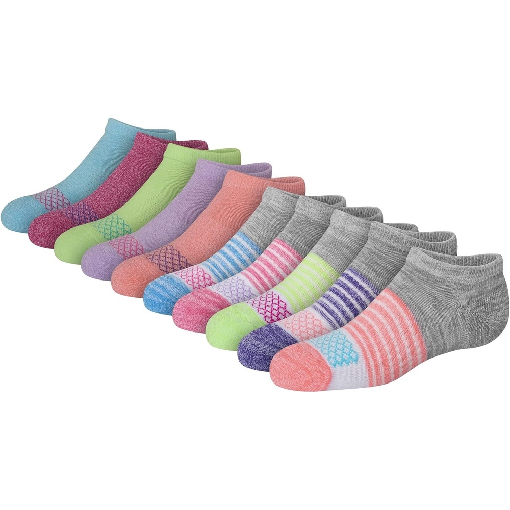 image:imageHanes Girls Comfort Fit Heel Shield and No Show Socks 10Pair PacksPinkBlueOrangeGreenPurple