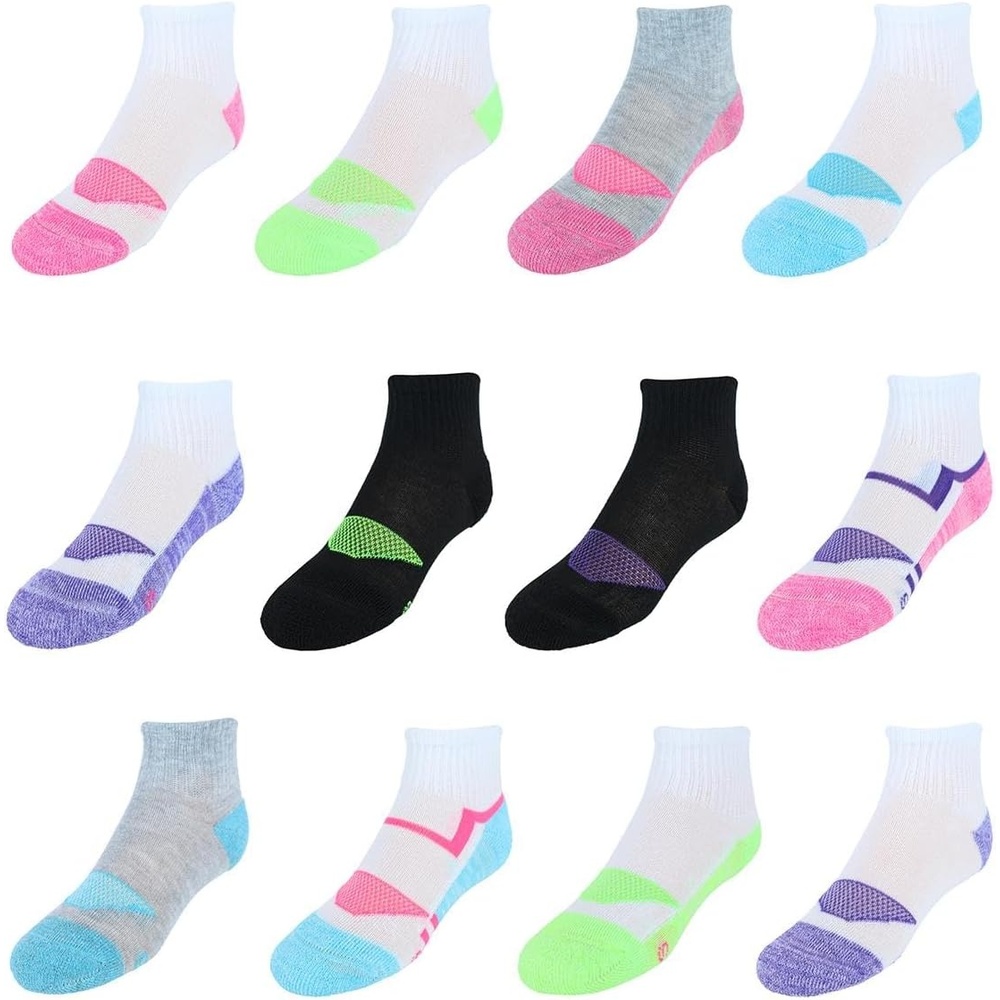image:imageHanes Girls Socks Cool Comfort Moisturewicking Socks Ankle amp No Show Ez Sort Multi PackWhiteGreenPurple Ankle 12 Pack