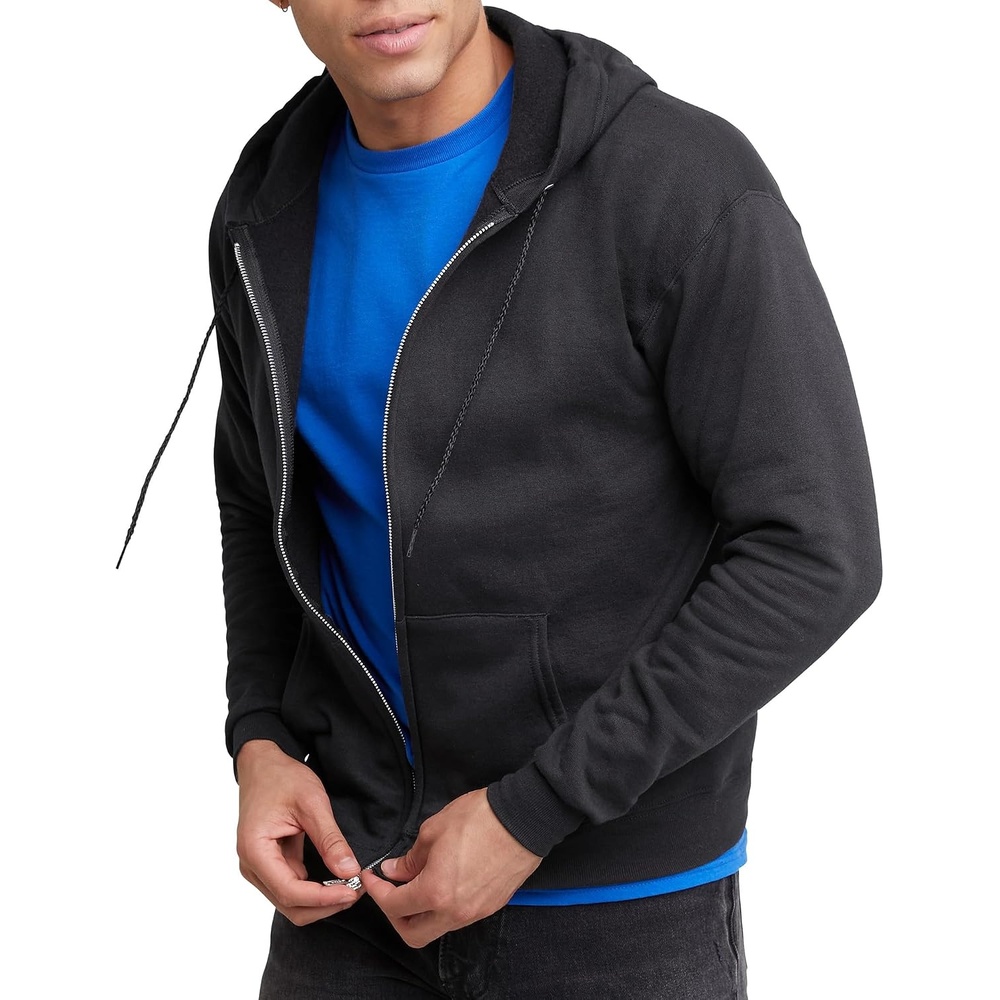 image:imageHanes Mens Zipup Hoodie Ecosmart Fleece Fullzip Hoodie for Men Hooded SweatshirtBlack