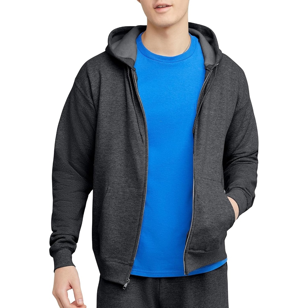 image:imageHanes Mens Zipup Hoodie Ecosmart Fleece Fullzip Hoodie for Men Hooded SweatshirtCharcoal Heather
