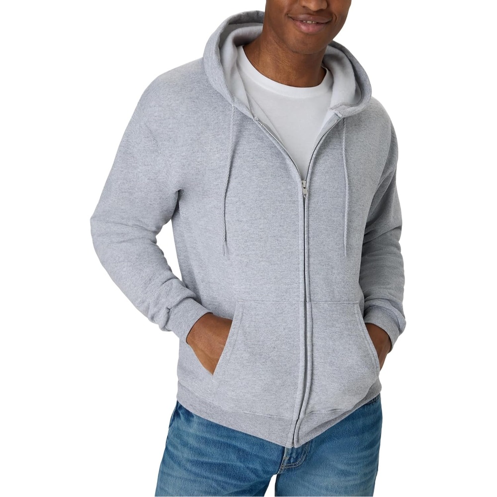 image:imageHanes Mens Zipup Hoodie Ecosmart Fleece Fullzip Hoodie for Men Hooded SweatshirtLight Steel