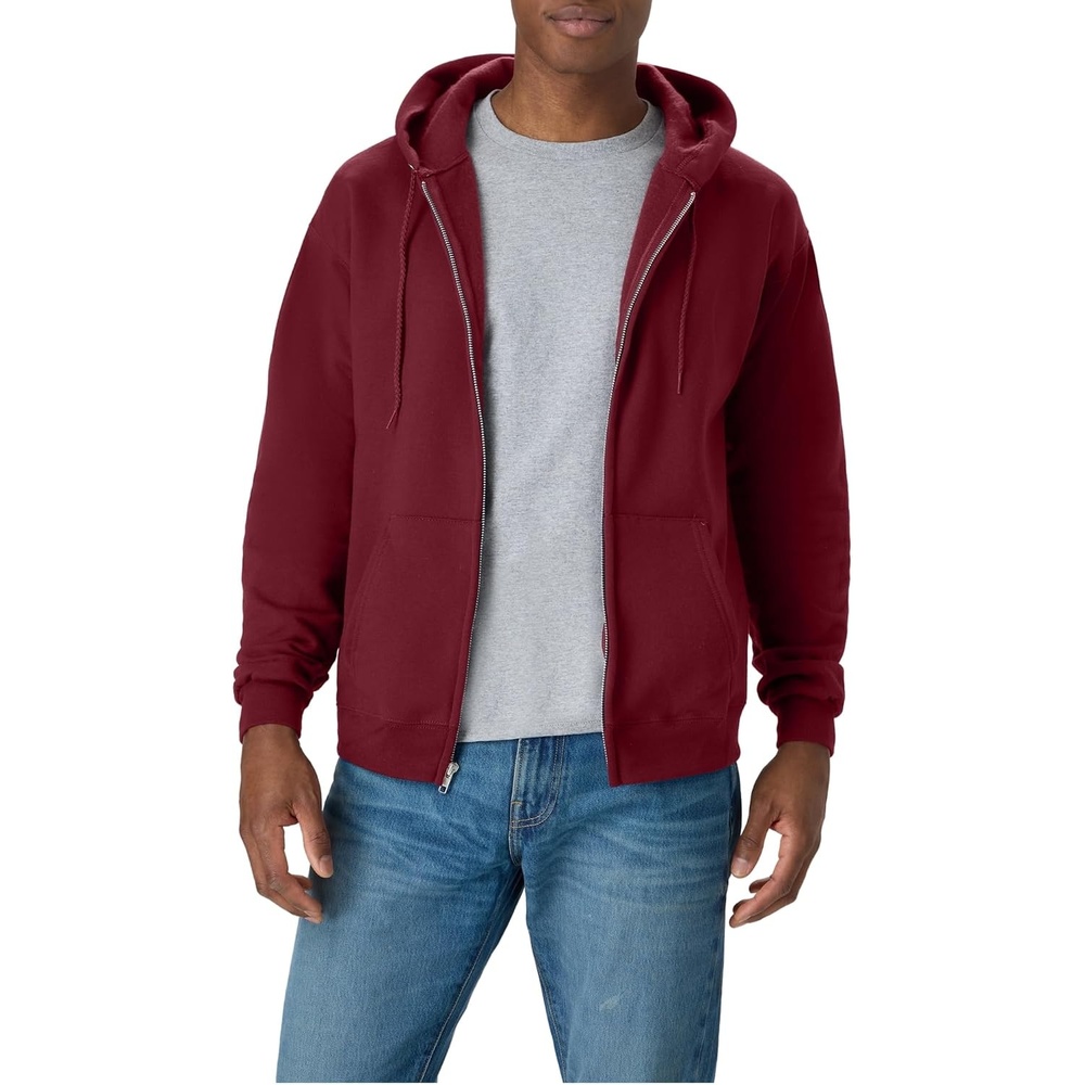 image:imageHanes Mens Zipup Hoodie Ecosmart Fleece Fullzip Hoodie for Men Hooded SweatshirtMulled Berry