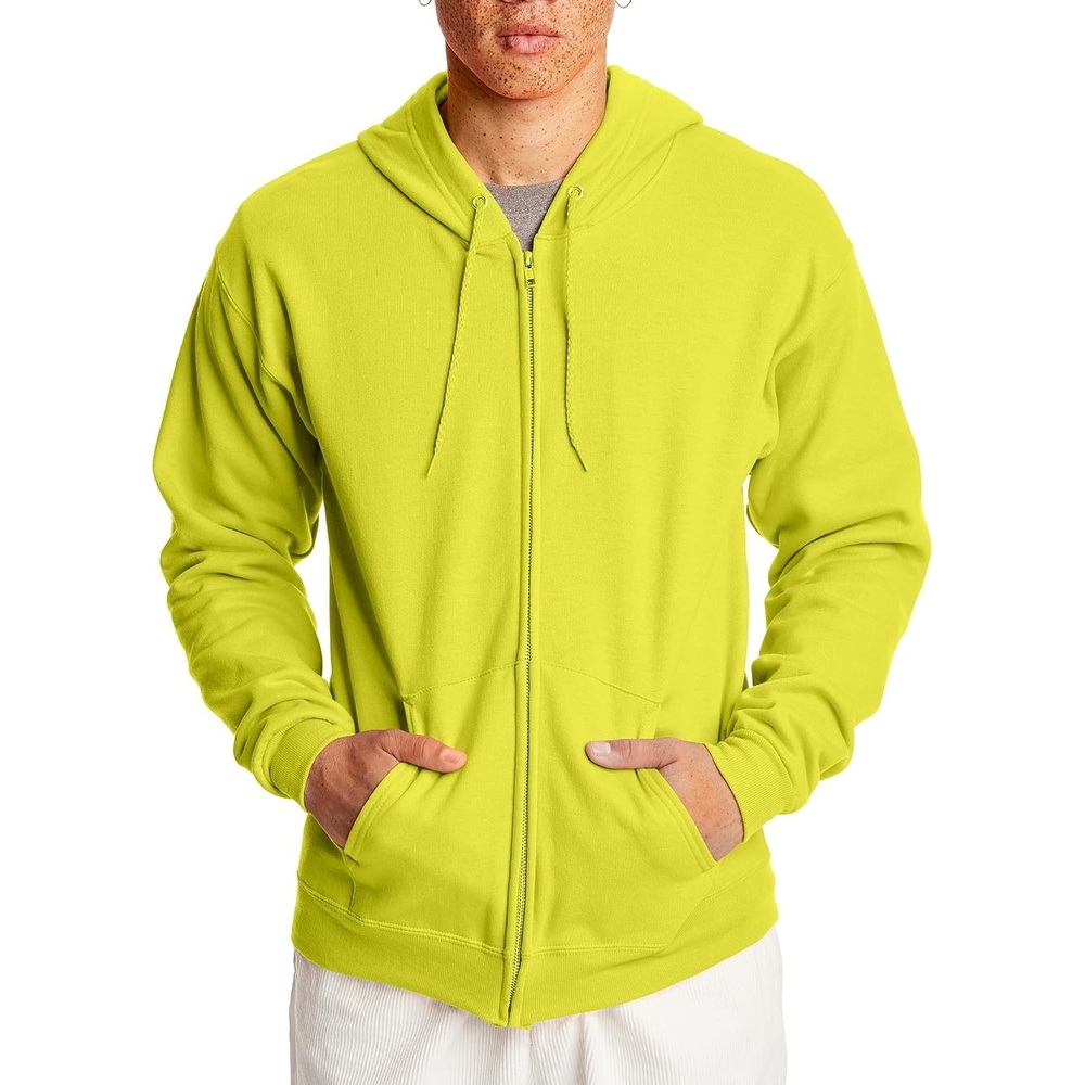 image:imageHanes Mens Zipup Hoodie Ecosmart Fleece Fullzip Hoodie for Men Hooded SweatshirtSafety Green
