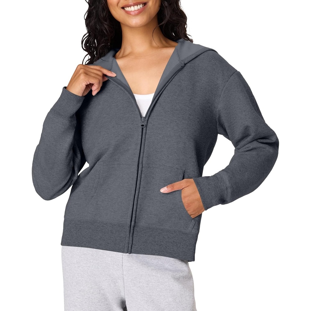 image:imageHanes Womens EcoSmart Fleece Sweatshirt for Women Soft Midweight  FullZip Hoodie Sweatshirt or 14 ZipSlate Heather