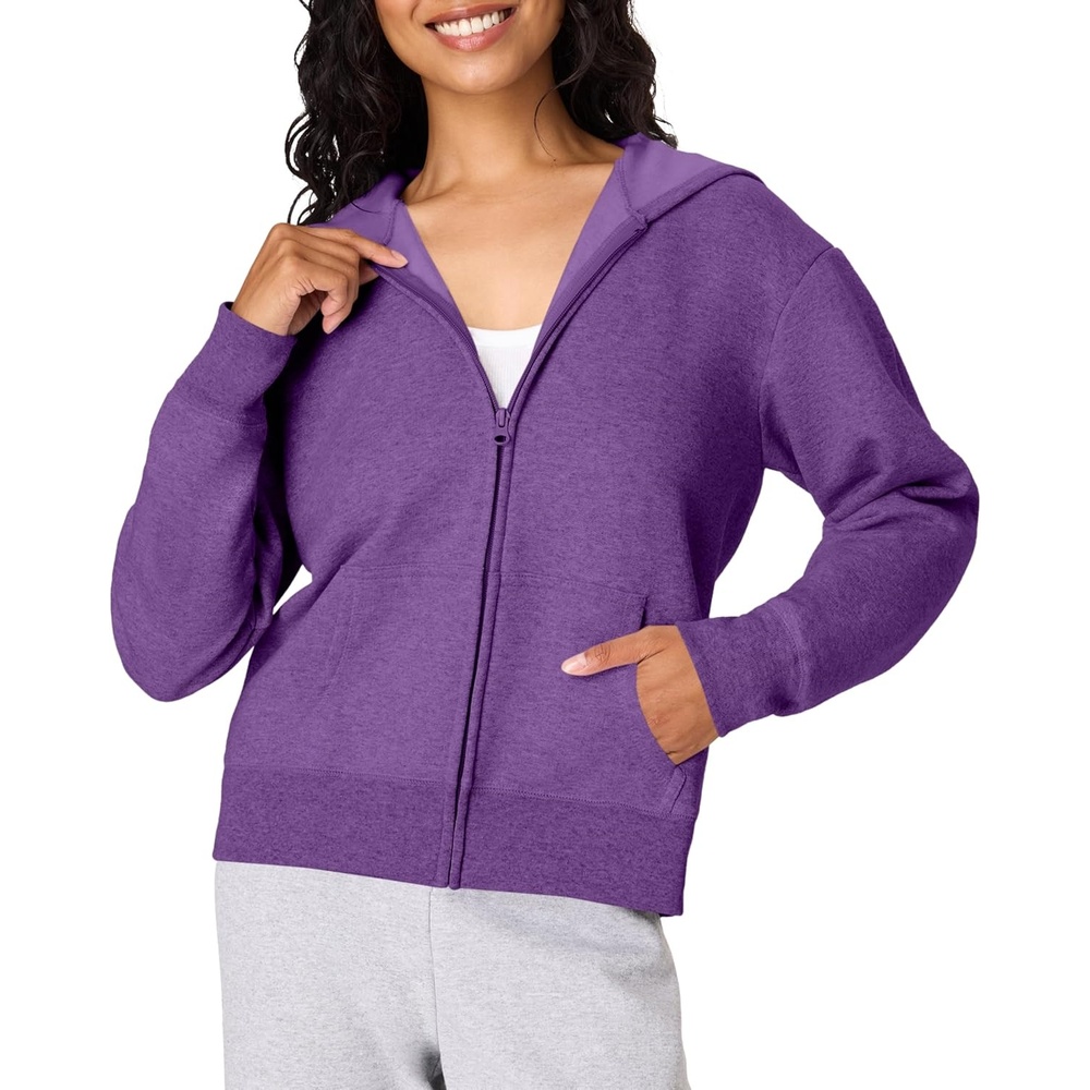 image:imageHanes Womens EcoSmart Fleece Sweatshirt for Women Soft Midweight FullZip Hoodie Sweatshirt or 14 ZipViolet Splendor Heather