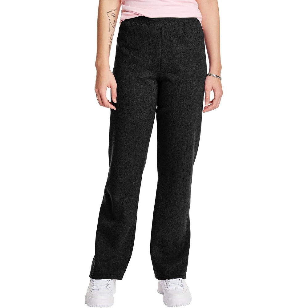image:imageHanes Womens Sweatpants EcoSmart Fleece Joggers OpenBottom Pocketless PullOn Lounge Pants Reg amp Petite SizesEbony