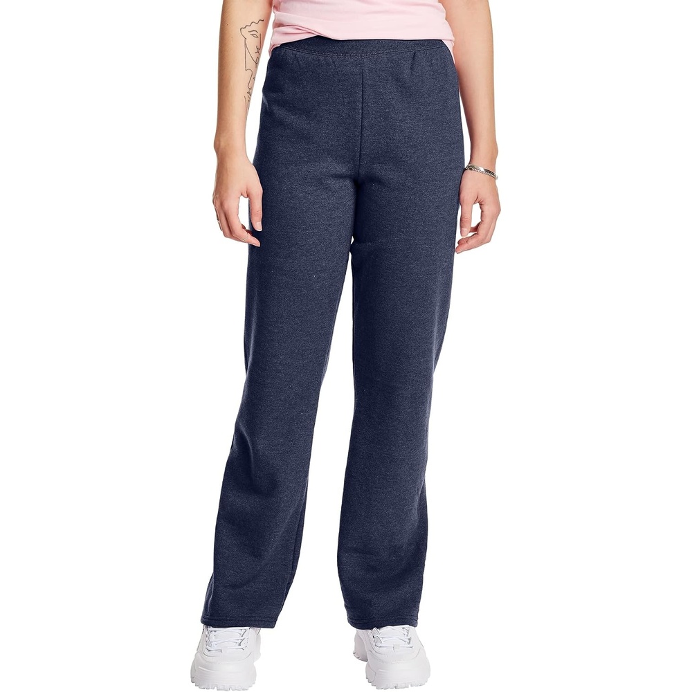 image:imageHanes Womens Sweatpants EcoSmart Fleece Joggers OpenBottom Pocketless PullOn Lounge Pants Reg amp Petite SizesNavy Heather