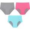 Hanes Girls’ Absorbency Briefs Underwear, 3 Pairs, Confident Nights Cotton Overnight Underwear for Girls(Grey/Aqua/Pink)