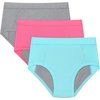 Hanes Girls’ Absorbency Briefs Underwear, 3 Pairs, Confident Nights Cotton Overnight Underwear for Girls(Grey/Aqua/Pink)