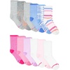 Hanes Girls’ Socks, Fashion Patterned Soft Socks, No Show, Ankle, and Crew, 12-pair Packs(Pink/Blue/Gray)