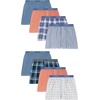 Hanes boys Underwear Boxers, 8-pack, Cotton-blend Woven Boxers for Boys, Moisture-wicking, Breathable(Dusty Blue  Cedar  Blue Plaid)