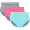 Hanes Girls’ Absorbency Briefs Underwear, 3 Pairs, Confident Nights Cotton Overnight Underwear for Girls(Grey/Aqua/Pink)