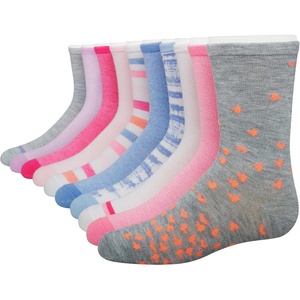 Hanes Girls’ Socks, Fashion Patterned Soft Socks, No Show, Ankle, and Crew, 12-pair Packs(Pink/Gray/Blue/Lavender – 10 Pack)