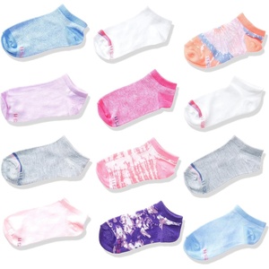 Hanes Girls’ Socks, Fashion Patterned Soft Socks, No Show, Ankle, and Crew, 12-pair Packs(Tie Dye – 12 Pack)