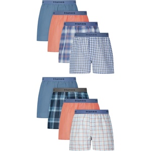 Hanes boys Underwear Boxers, 8-pack, Cotton-blend Woven Boxers for Boys, Moisture-wicking, Breathable(Dusty Blue  Cedar  Blue Plaid)