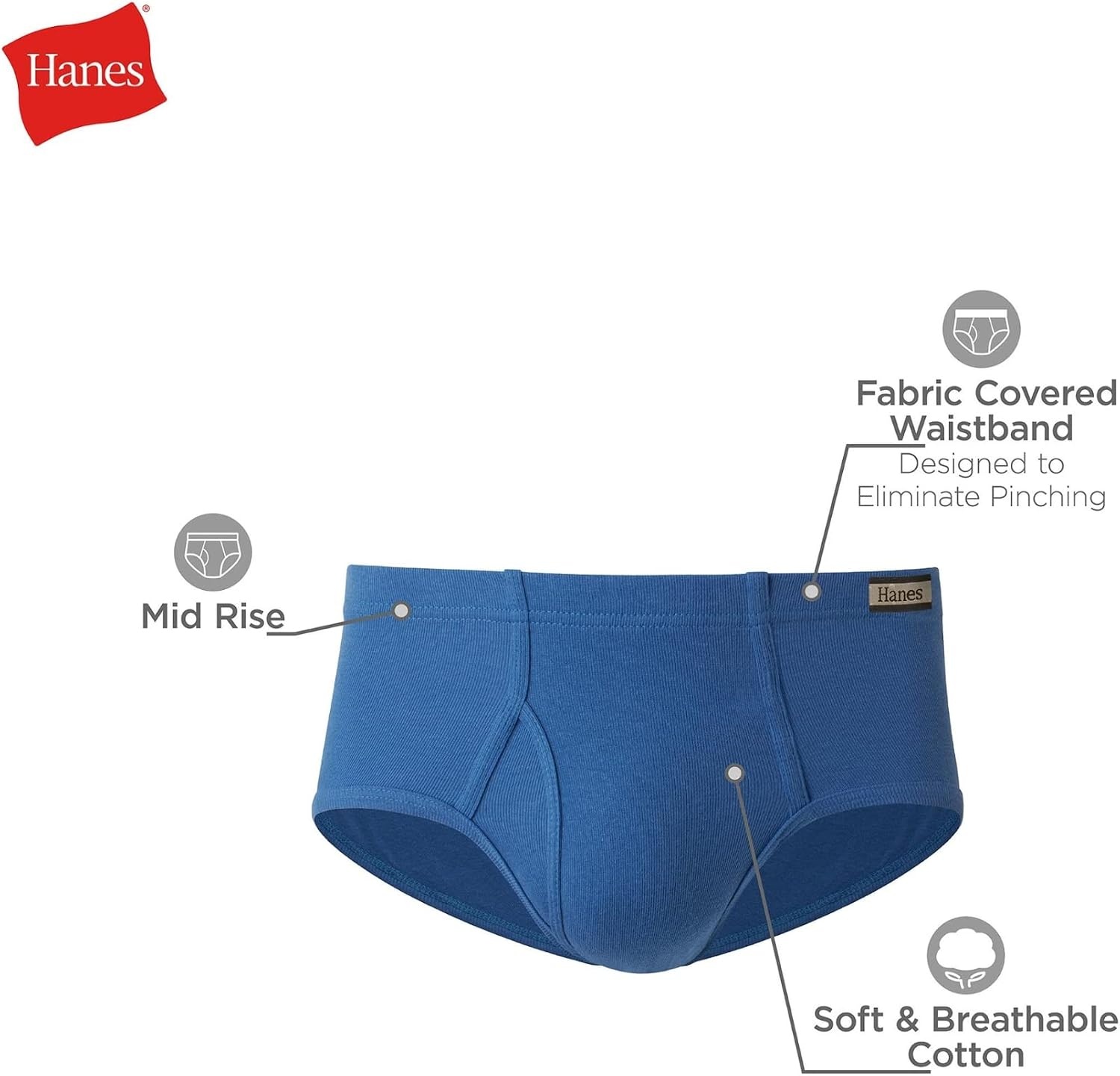 image:imageHanes Mens Underwear Briefs Cotton Mid Rise Briefs Covered Waistband Moisture Wicking MultipackAssorted Solids 6pack
