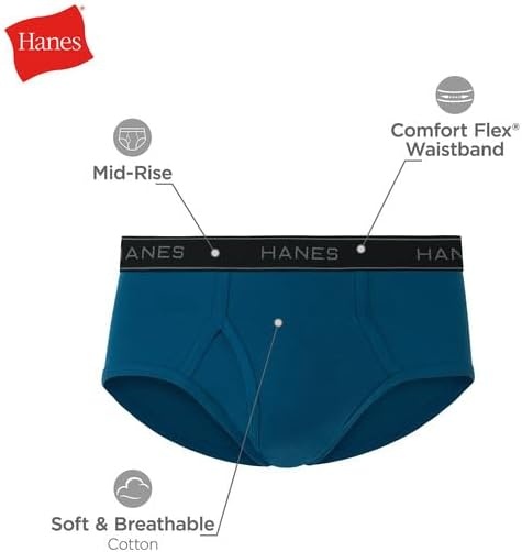image:imageHanes Mens Underwear Briefs Cotton Mid Rise Briefs Covered Waistband Moisture Wicking MultipackBlackBlueGreenRed 12 Pack