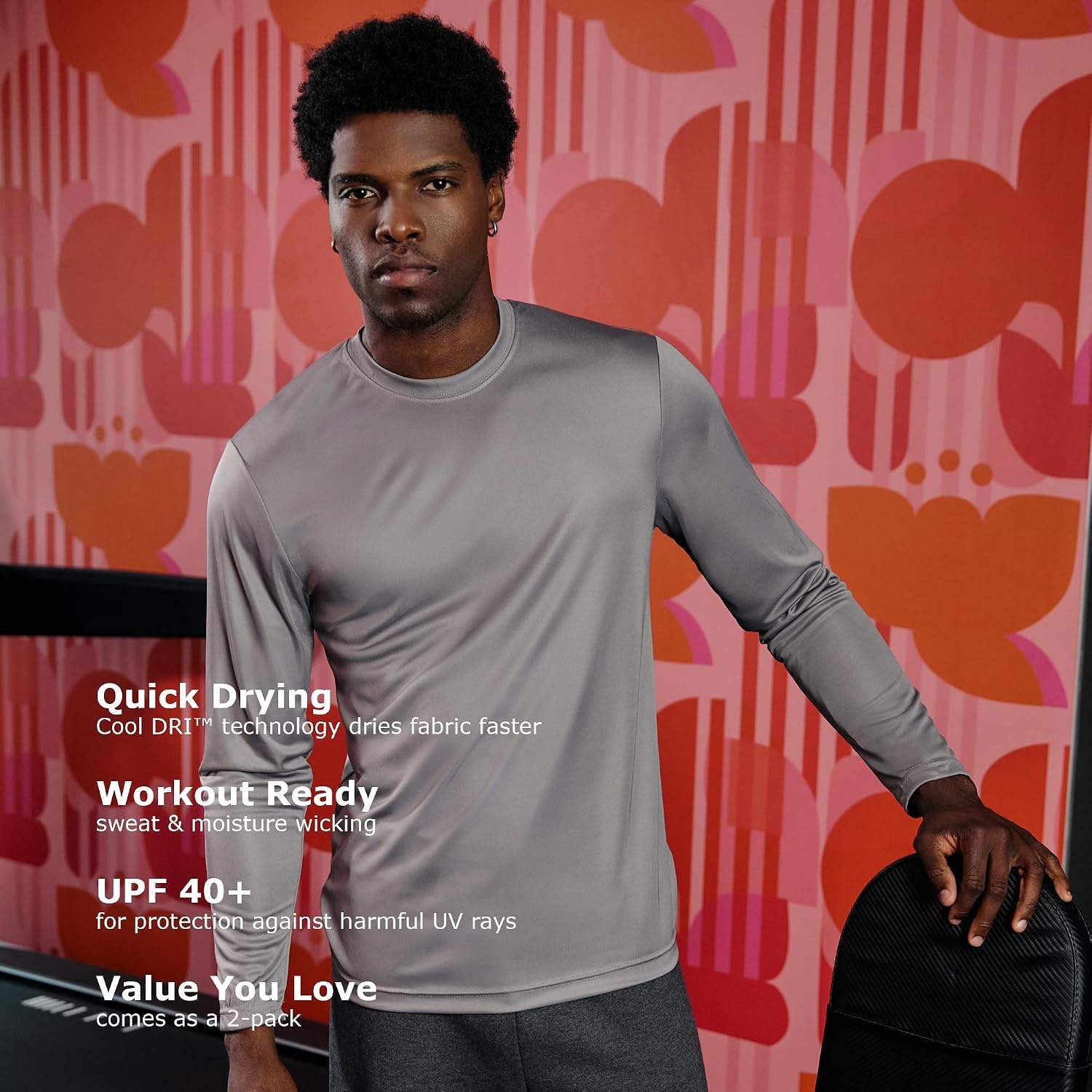 image:imageHanes Sport Mens LongSleeve TShirt Pack Cool DRI MoistureWicking Performance TShirts Performance Tee 2PackNavy