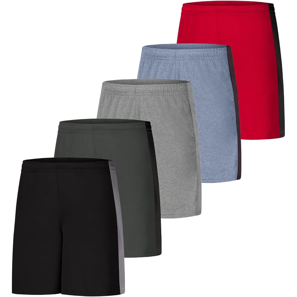image:imageHanes Mens Shorts Cool Dri 7 Color Blocked Short Moisture Wicking UPF 40 Mens Athletic ShortsBlackCharcoalGraphiteNavy HeatherRed