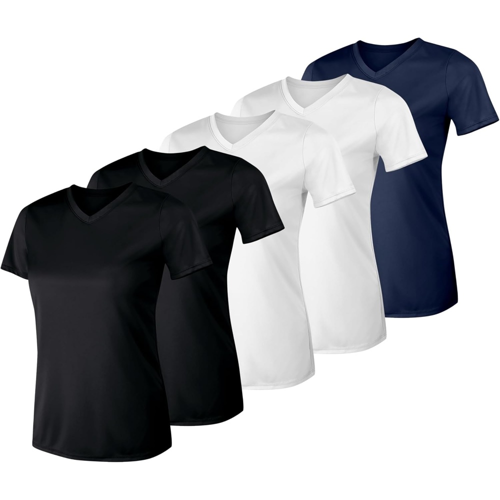 image:imageHanes Womens TShirt 5Pack Sport Cool Dri VNeck Performance Tees MoistureWicking Sun ProtectionBlkWhtNvy