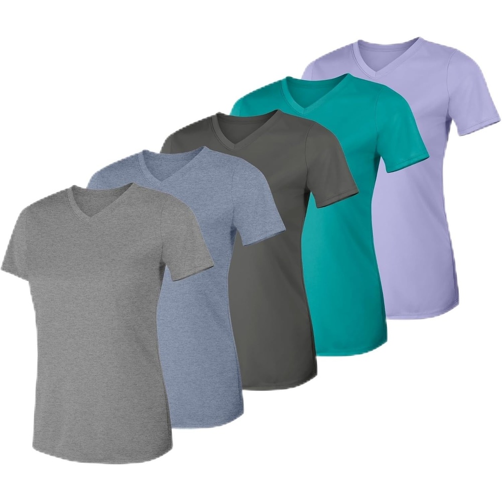 image:imageHanes Womens TShirt 5Pack Sport Cool Dri VNeck Performance Tees MoistureWicking Sun ProtectionGrey Heather Navy Heather Charcoal Peri Blue