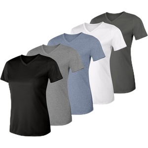 Hanes Women’s T-Shirt, 5-Pack, Sport Cool Dri V-Neck Performance Tees, Moisture-Wicking, Sun Protection(Black  Grey Heather  Navy Heather )