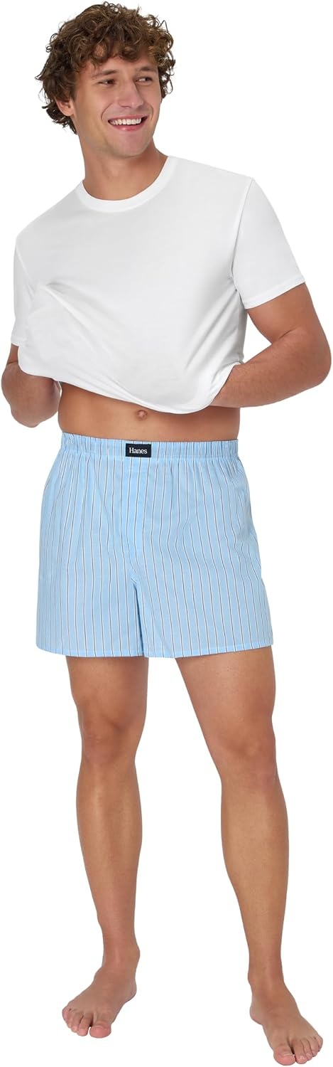 image:imageHanes Mens Underwear Boxers Originals Ultimate Cottonstretch Woven Moisturewicking Multipack BoxerBlue Checks and Stripes