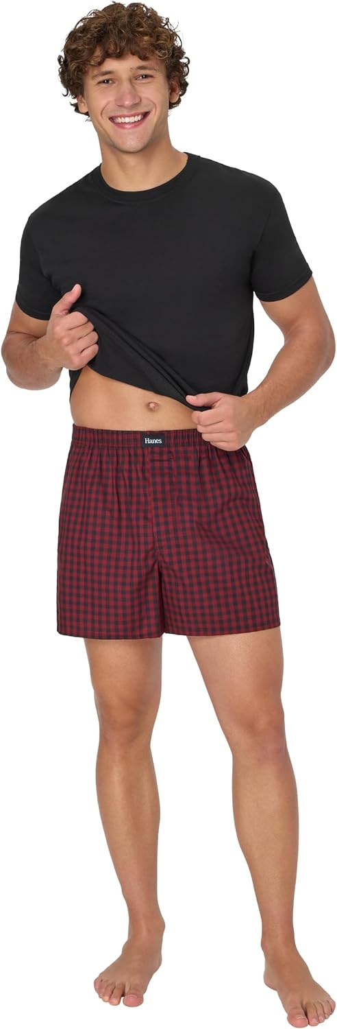 image:imageHanes Mens Underwear Boxers Originals Ultimate Cottonstretch Woven Moisturewicking Multipack BoxerRed Checks and Stripes