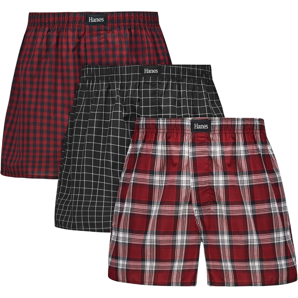 image:imageHanes Mens Underwear Boxers Originals Ultimate Cottonstretch Woven Moisturewicking Multipack BoxerRed Checks and Stripes