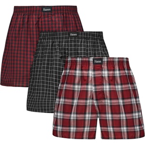 Hanes Men’s Underwear Boxers, Originals Ultimate Cotton-stretch Woven Moisture-wicking Multipack Boxer(Red Checks and Stripes)