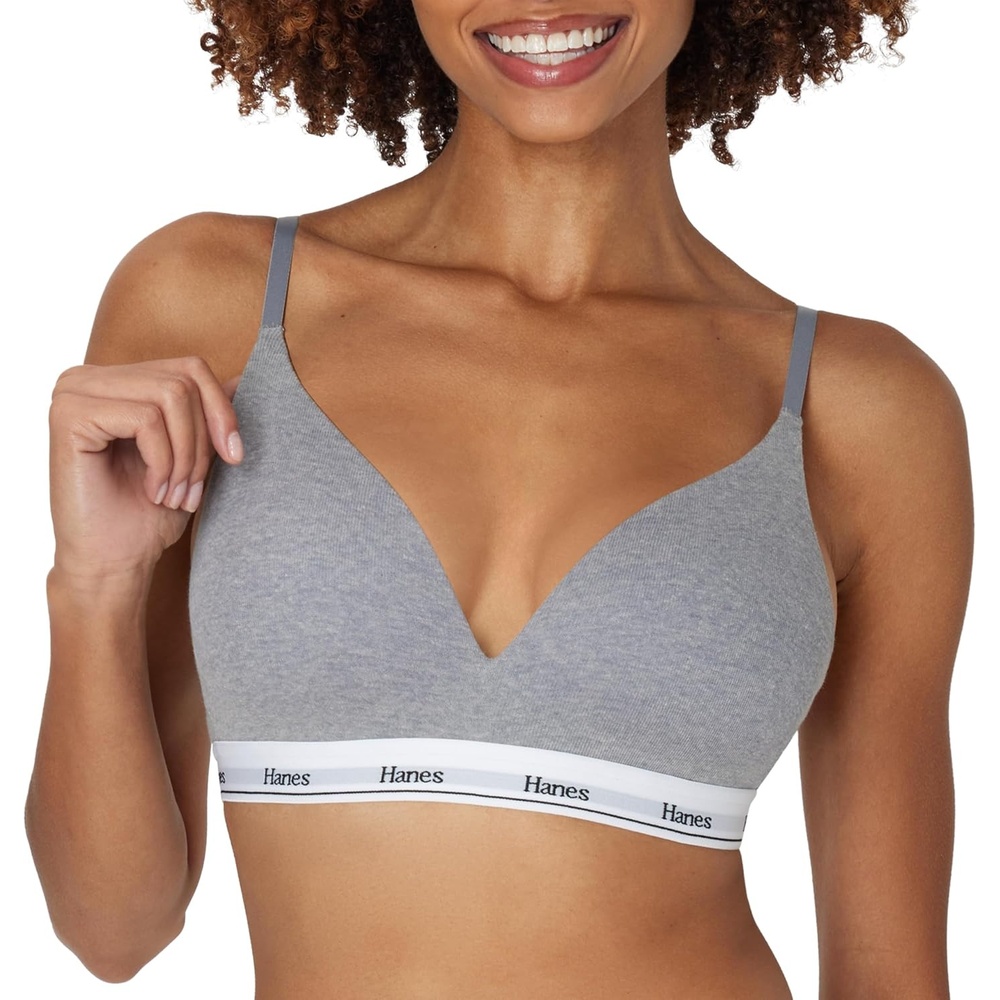 image:imageHanes Womens Originals Full Coverage Contour Wireless Stretch Cotton TShirt BraConcrete Heather