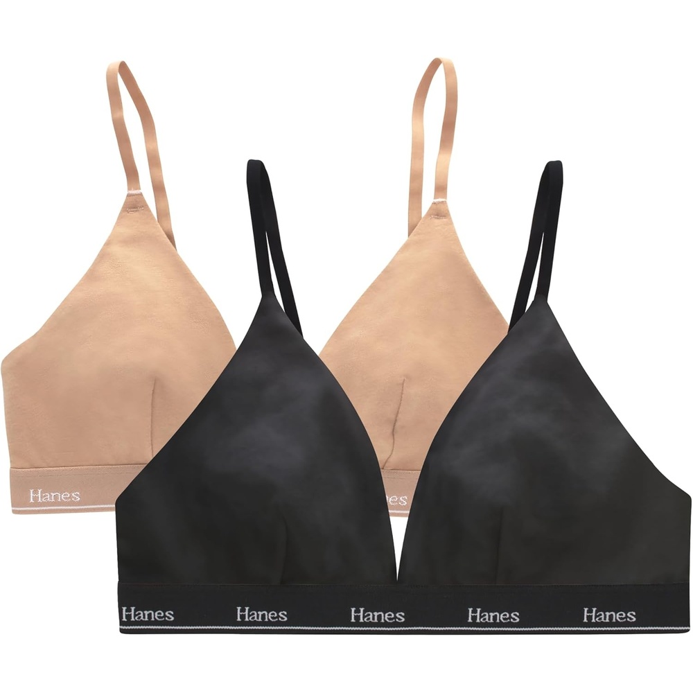 image:imageHanes Womens Triangle Bralette Pack 2Pack Originals Breathable Stretch Cotton Bras for Women Wireless BraBlackDeep Glow