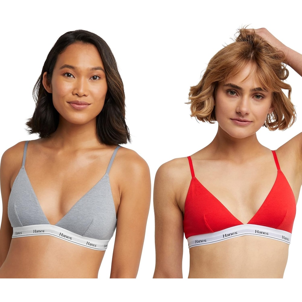 image:imageHanes Womens Triangle Bralette Pack 2Pack Originals Breathable Stretch Cotton Bras for Women Wireless BraShelton RedConcrete Heather