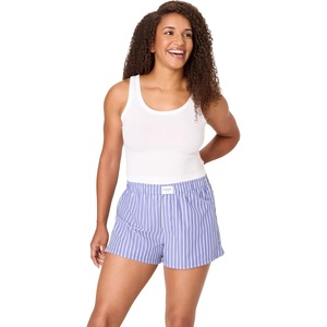Hanes Women’s Pajamas Set, Comfywear Tank Top & Boxer Shorts Pajamas for Women Set, Soft Cotton-blend Loungewear(White/Beaming Violet Stripe)