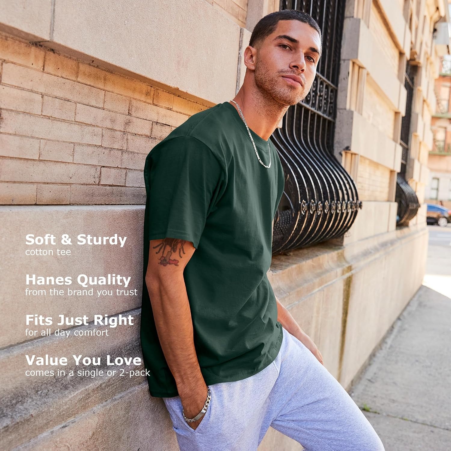 image:imageHanes Mens BeefyT TShirt Heavyweight Cotton TShirts for Men 1 or 2 Pack Mens Tees TallNavy
