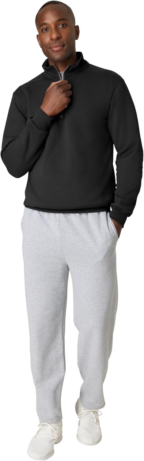 image:imageHanes Mens Quarterzip Pullover Ecosmart Fleece Pullover Shirt for Men Cotton BlendBlack