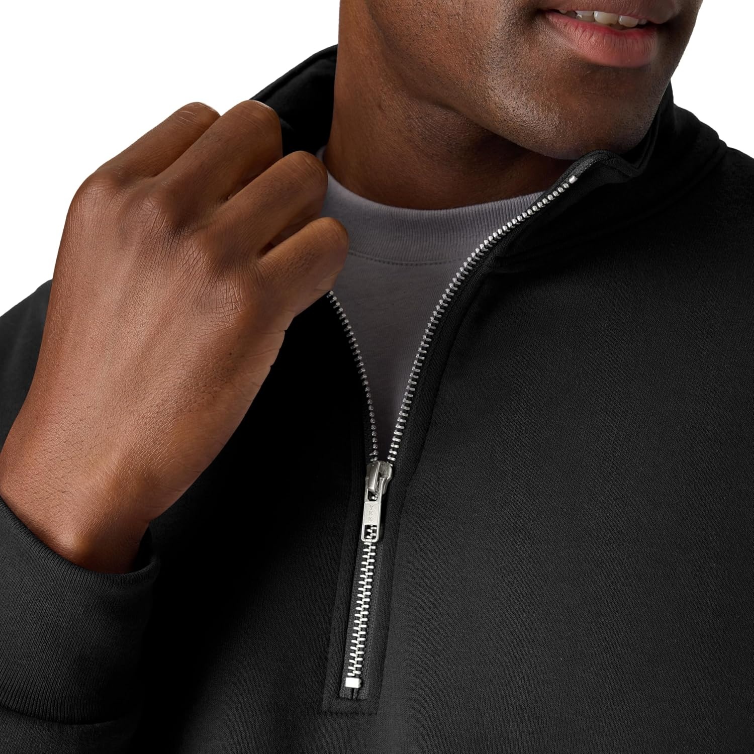 image:imageHanes Mens Quarterzip Pullover Ecosmart Fleece Pullover Shirt for Men Cotton BlendBlack