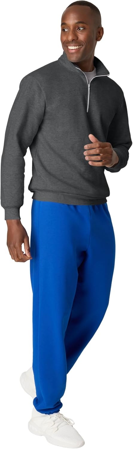 image:imageHanes Mens Quarterzip Pullover Ecosmart Fleece Pullover Shirt for Men Cotton BlendCharcoal Heather