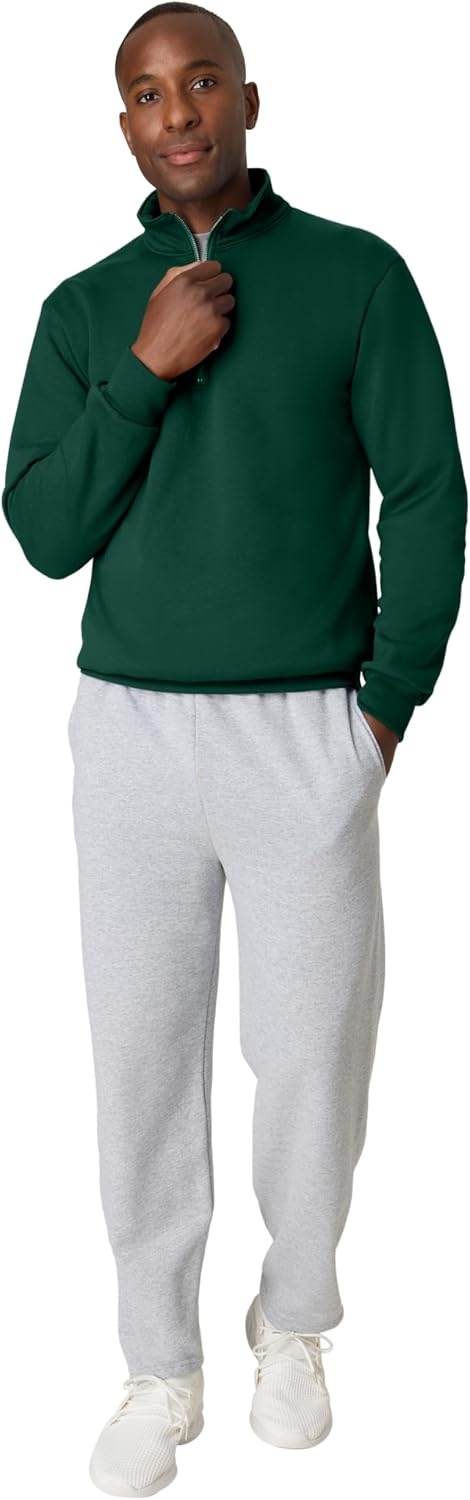 image:imageHanes Mens Quarterzip Pullover Ecosmart Fleece Pullover Shirt for Men Cotton BlendDeep Forest
