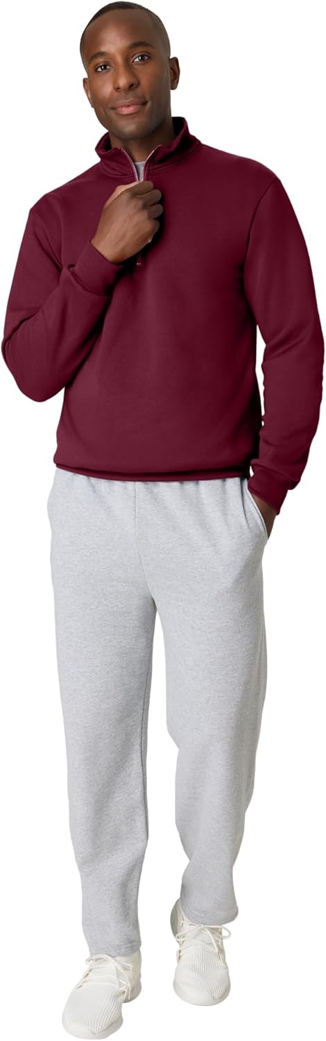 image:imageHanes Mens Quarterzip Pullover Ecosmart Fleece Pullover Shirt for Men Cotton BlendMaroon