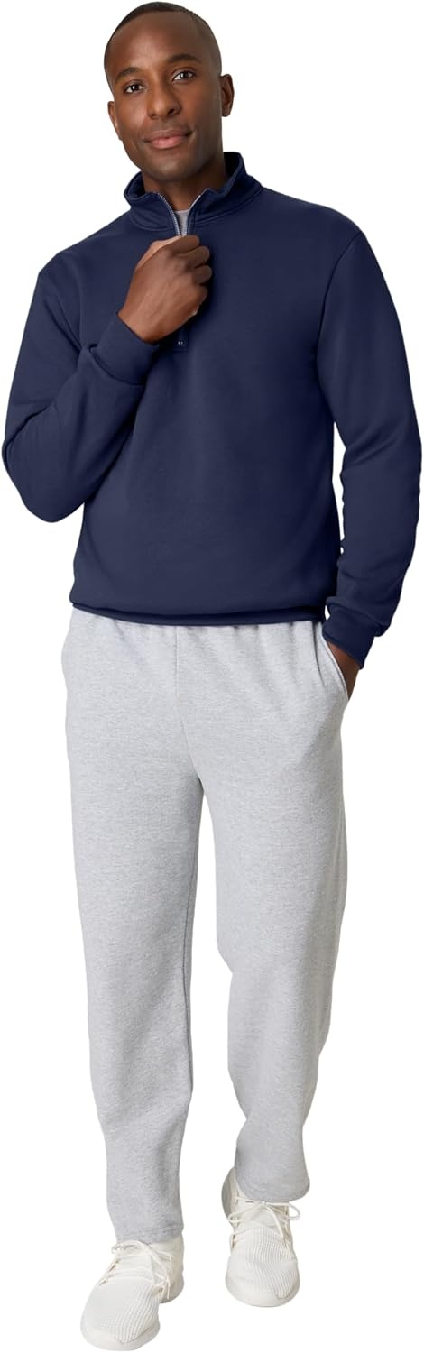 image:imageHanes Mens Quarterzip Pullover Ecosmart Fleece Pullover Shirt for Men Cotton BlendNavy